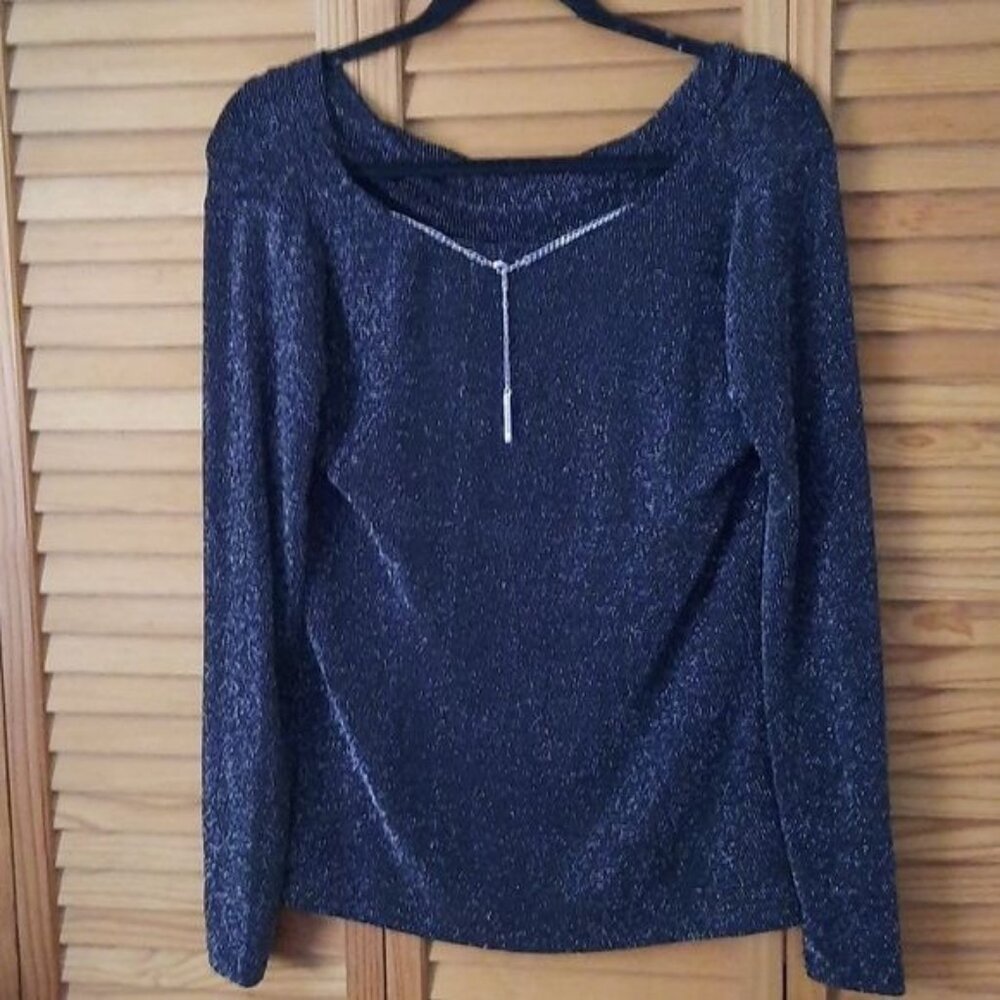 Michael Kors Black Glitter Long Sleeve Chain Neckline Stretchy Sweater Size P/S